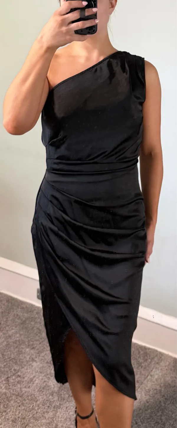 PrettyGarden Satin Dress One-Shoulder Wrap Midi Dress - Image 2
