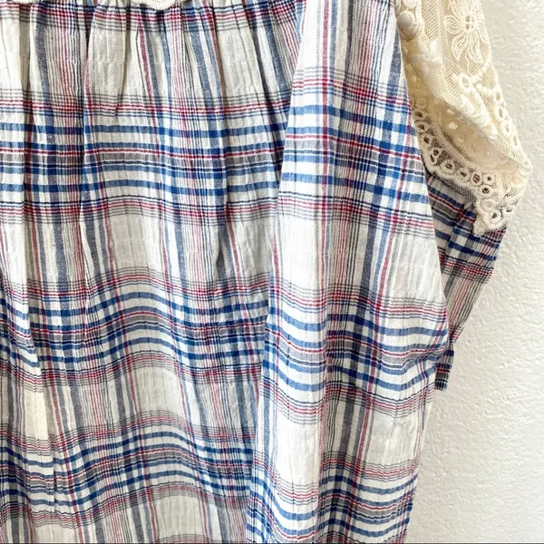 Soiéblu Cold Shoulder Lace Trim Plaid Dress Size Small - Image 8