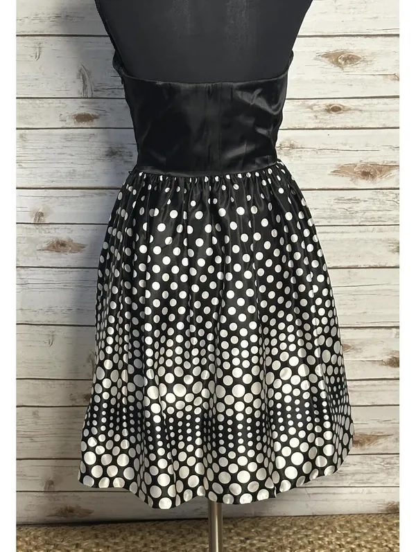 Aidan Mattox strapless cocktail dress Size 4 satin black white polka-dot retro - Image 3