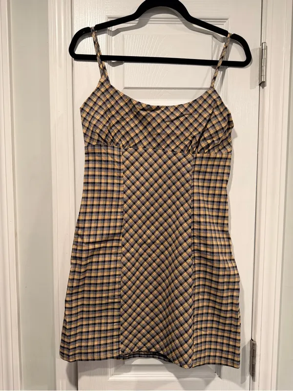 NWT Wild Fable Size S Navy Plaid Fitted Stretch Mini Dress Spaghetti Strap Y2K - Image 5