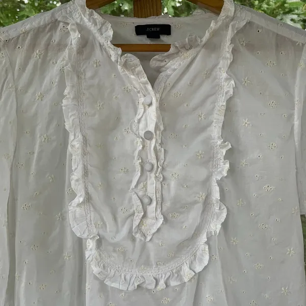 J.Crew Women's Long-Sleeve Ruffle Shirt In Floral Eyelet White Size M - Image 3