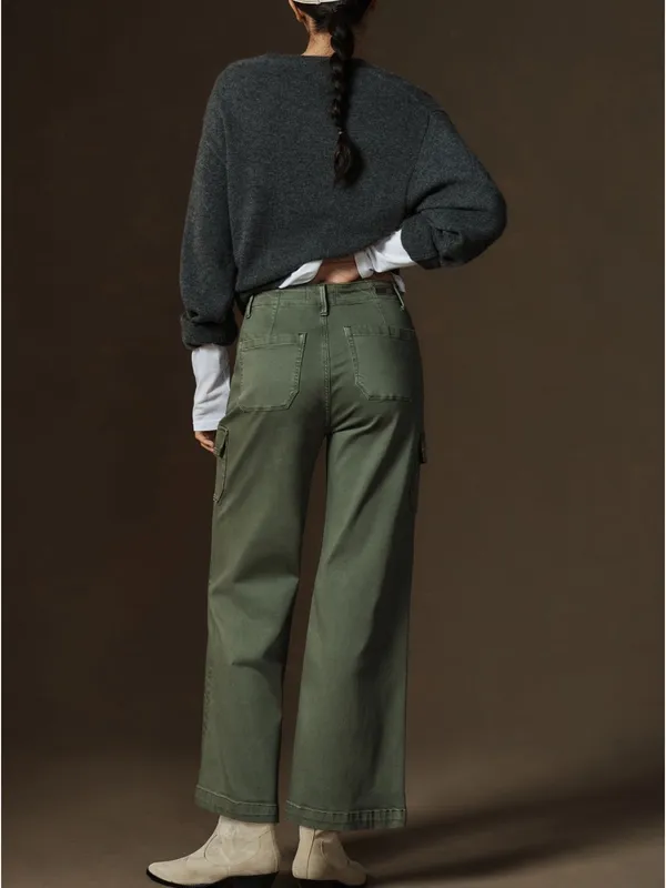 ANTHROPOLOGIE‎ PAIGE Carly Cargo Pants in Vintage Ivy Green Wide Leg Denim - Image 3
