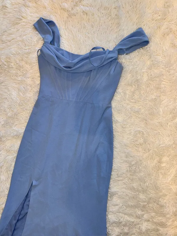 New Dress The Population Melania Off-The-Shoulder sky blue Gown sz S - Image 4