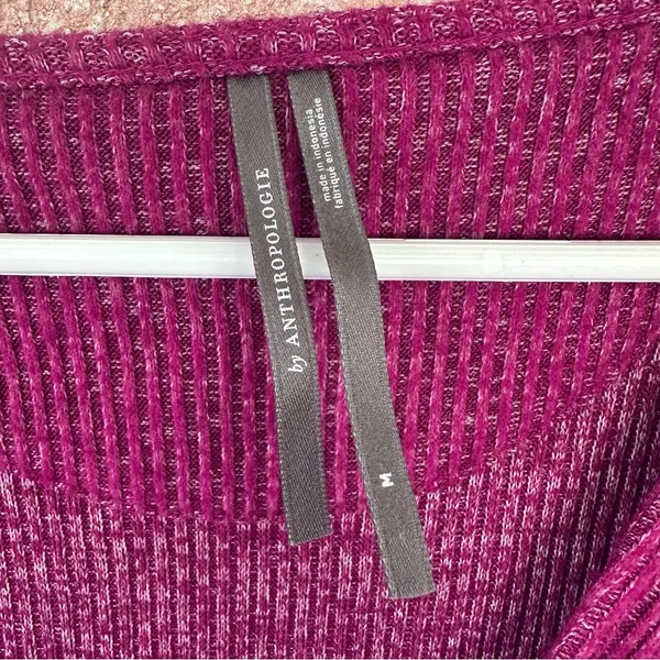 Anthropologie Lace Sleeve Women’s Medium Berry Pink Ribbed Feminine Flirty - Image 8