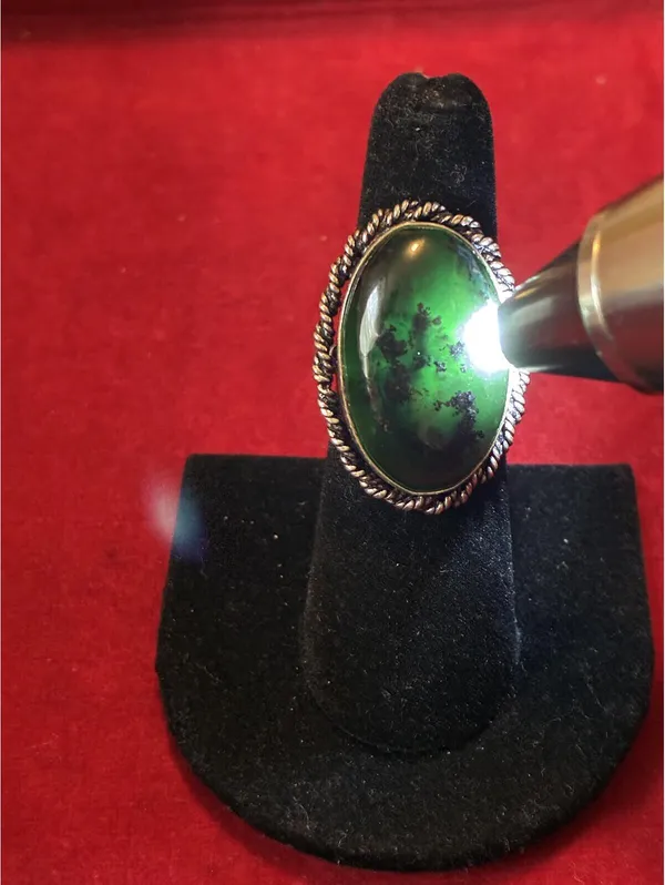 Vintage Southwestern Black Jade Silver Tone Oval Cabochon Twisted Rope Bezel - Image 4
