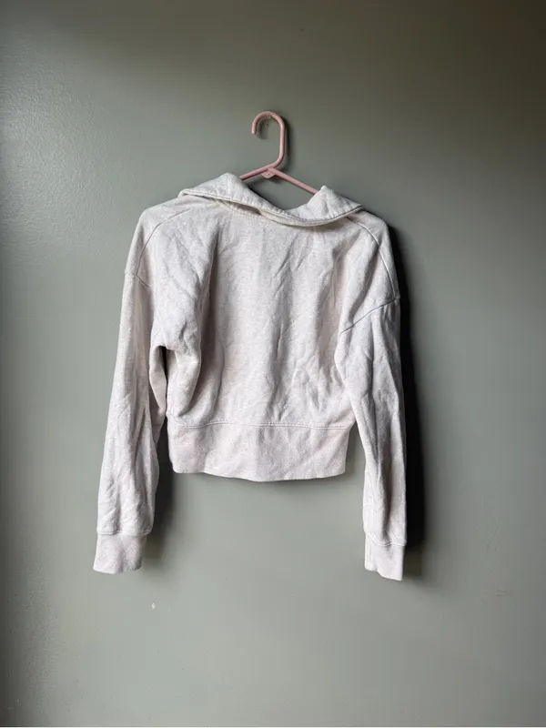Cropped Quarter Zip Sweatshirt Small Oatmeal Heather Fleece Casual Athleisure - Image 4