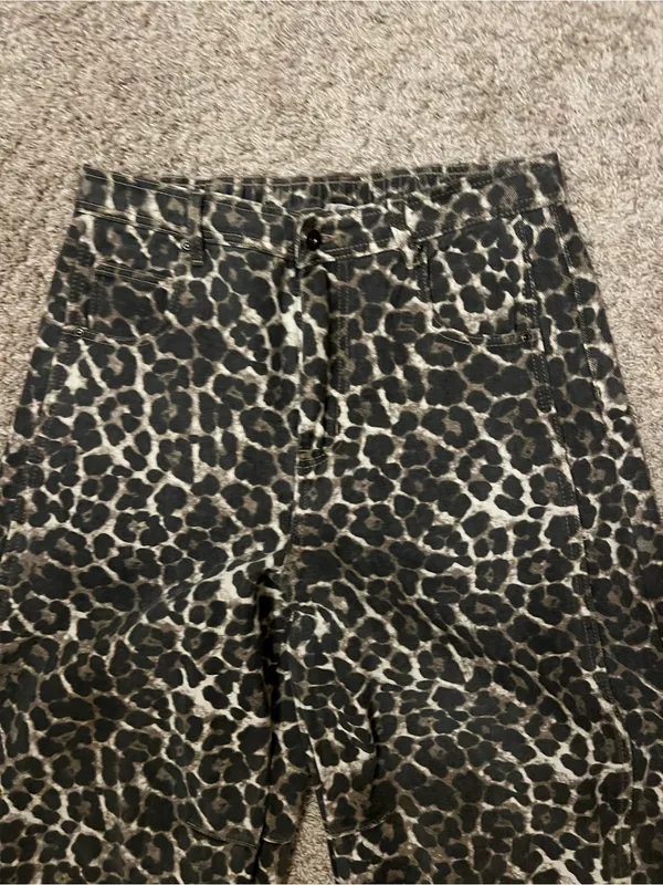 Leopard Print Barrel leg pants - Black & Cream - Image 3