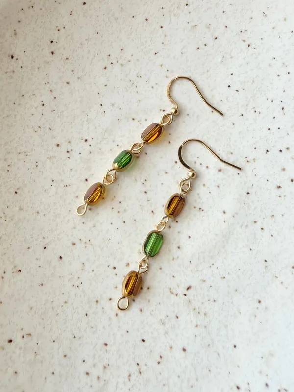 Handmade glass beads fairy whimsy dainty unique dangle earrings🌀🌙 - Image 2