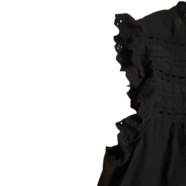 Adiva Black Eyelet Embroidered Sleeveless Top Ruffle‎ Neck Cotton Blouse Large - Image 7