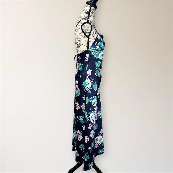 ASTR The Label Midnight Navy Satin Floral Midi Dress‎ S Autumn Wedding Guest NWT - Image 6