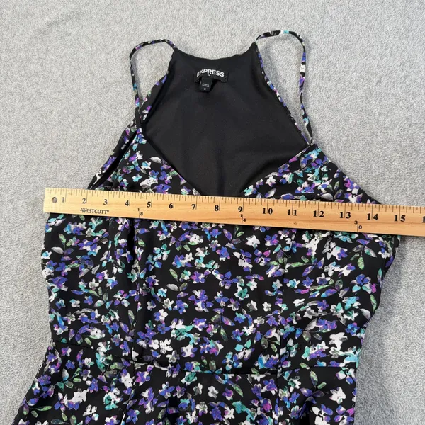 Express Women's Size 0 Black Floral Halter Neck Sleeveless Fit & Flare Dress - Image 7