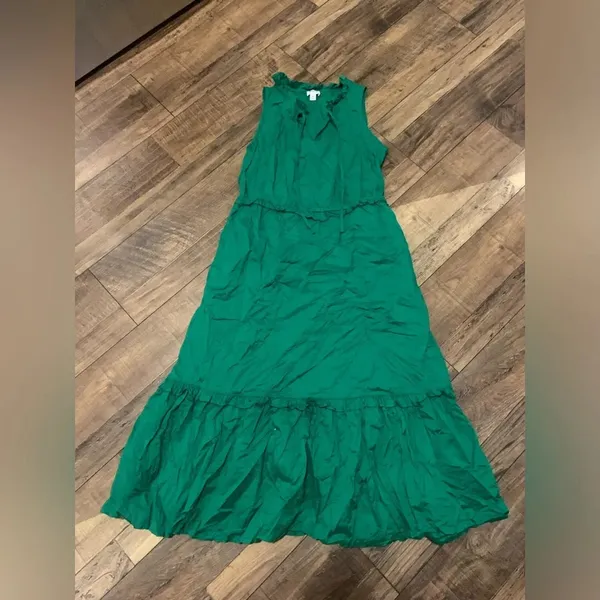J.crew green tiered dress ruffle & tie summer prep resort classic formal party - Image 3