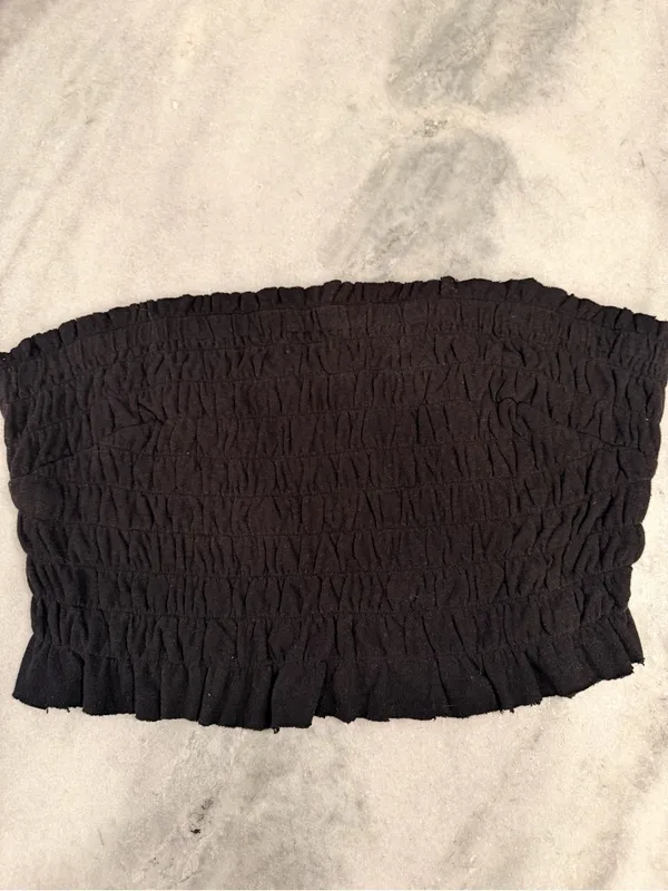 NWOT Free People Beach Size XL Black Smocked Linen Blend Strapless Tube Top - Image 3