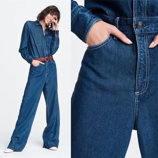 Rag & Bone Willow Denim Wide Leg Jumpsuit One Piece‎ Indigo Size 23 NWT - Image 3