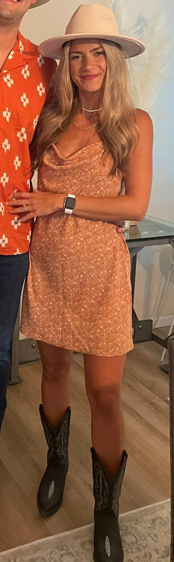 Floral Cowl Neck Slip Dress Tan - Image 2