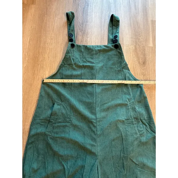 Green Corduroy Wide Leg Overalls XL Teal Ribbed Sleeveless Jumpsuit with Pockets - Image 10