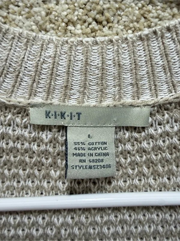 Open front knit cardigan large fall cotton blend neutral preppy duster layering - Image 9