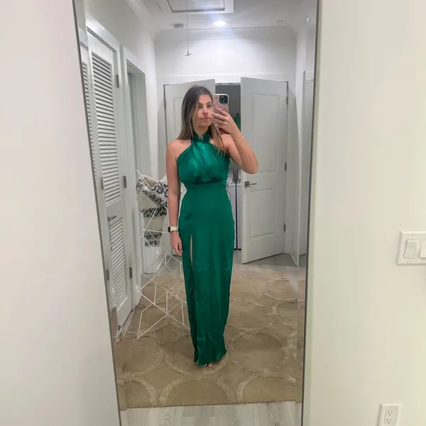 X Revolve Mezcal Gown in Dark Green Amanda Uprichard - Image 3