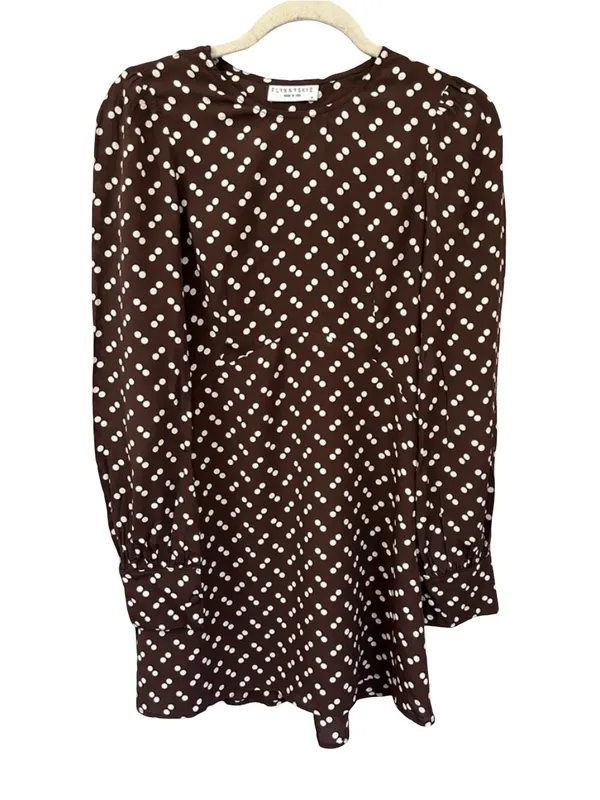 Flynn Skye Brown Polka Dot Lydia Mini Dress Long Sleeve Boho Parisian chic NWT S - Image 2