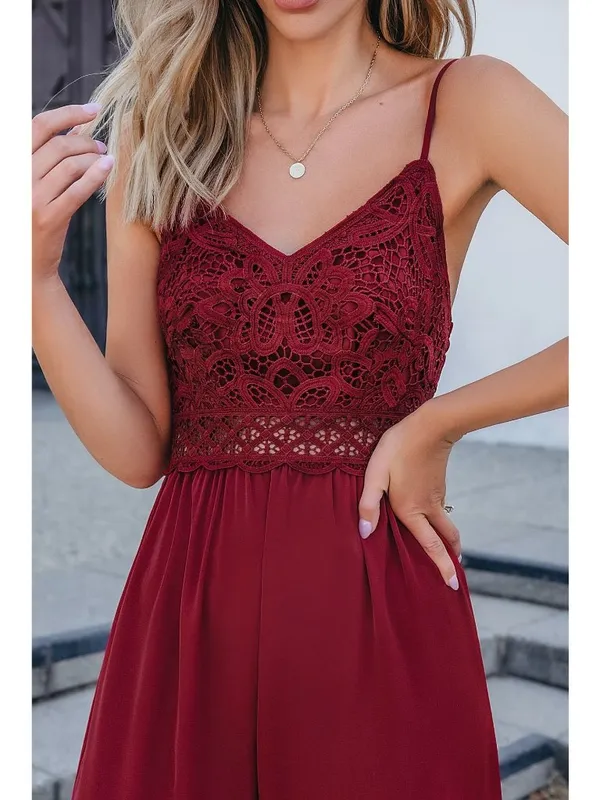 NWT Cupshe Burgundy Crimson V-Neck Lace Bodice Sleeveless Maxi Dress - Medium - Image 9