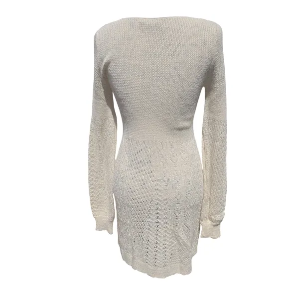 Anthropologie Knitted‎ & Knotted Cream Long Sleeve Alpaca Knit Sweater Dress - S - Image 3