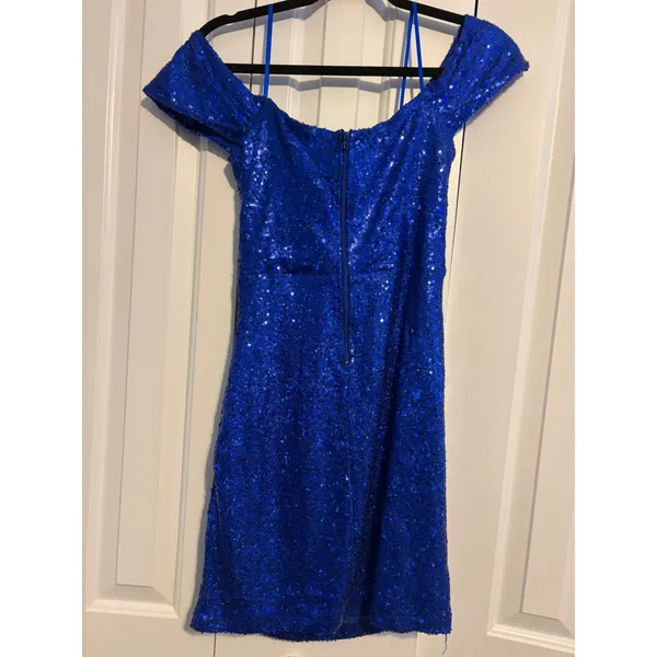 Windsors Blue Sequin Off The‎ Shoulder Bodycon Mini Dress Ruched Party - Image 5