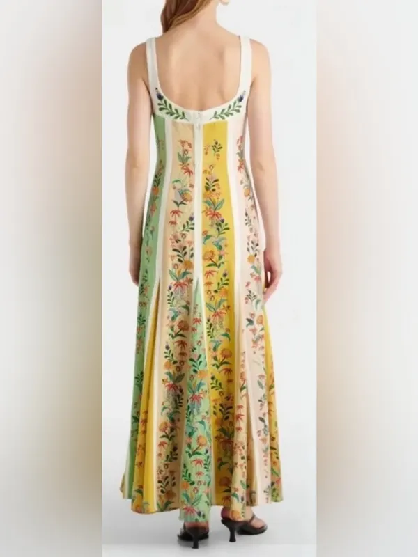 Christian Lacroix Linen Floral Midi Dress | Yellow, Mint & Pink | Size 6🌼💗 - Image 4