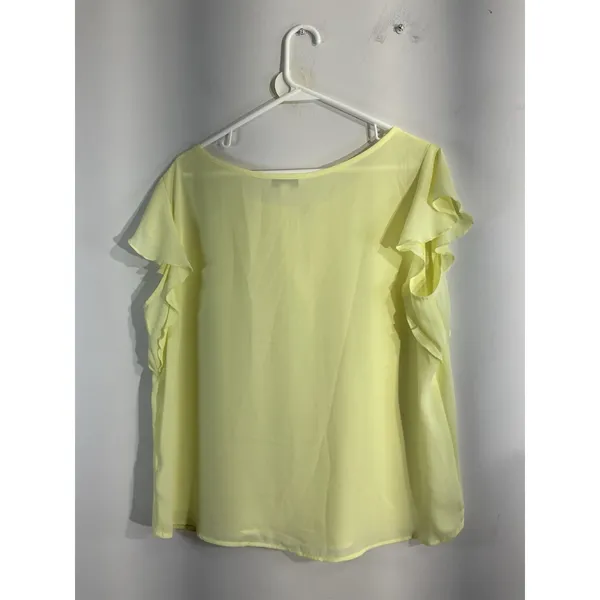 Womans Counterparts Short Sleeve Ruffled Yellow XL Blouse - Image 2