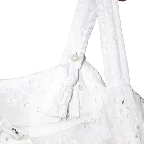 7 For All Mankind Floral Eyelet Lace Tiered Ruffle Midi Dress White Size L - Image 8