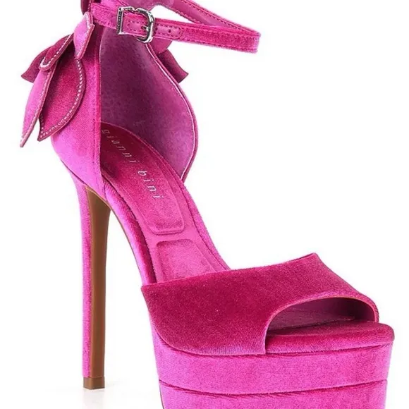 Gianni Bini Fuchsia Velvet Heels Rhinestone Flower Platform Sandals 7 New - Image 2