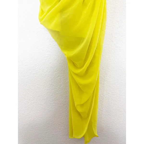 House Of CB Paloma Maxi Dress Yellow Strapless Draped Chiffon Size Small Corset - Image 9