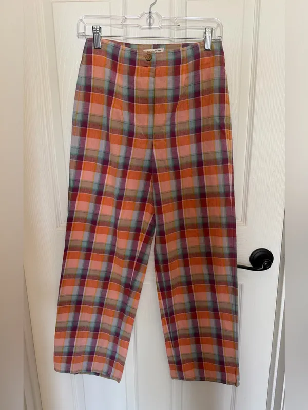 Billabong x The Salty Blonde Break Point Cropped Linen Blend Plaid Pants 25 - Image 3
