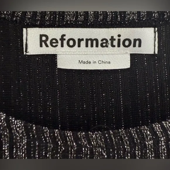Reformation Mini Dress Metallic / Black Long Sleeve Ribbed Small‎ NEW - Image 6