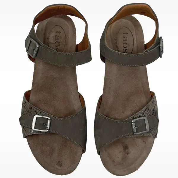 Taos “Traveler” Taupe Leather Wedge Sandals Hook & Loop Closure Women’s 8-8.5 - Image 3