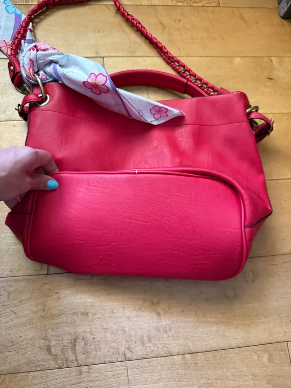 Red hobo shoulder bag featuring a braided strap - Image 5