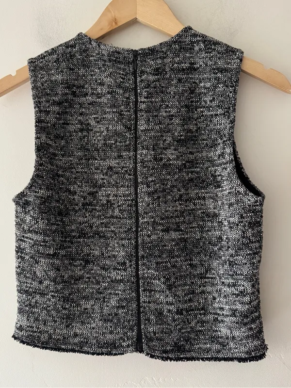 Zara Jacquard‎ Structured Gray Black Tweed Top - Image 4