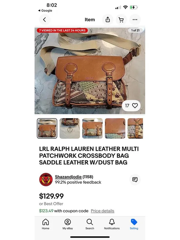 LRL RALPH LAUREN LEATHER MULTI PATCHWORK CROSSBODY BAG - Image 9
