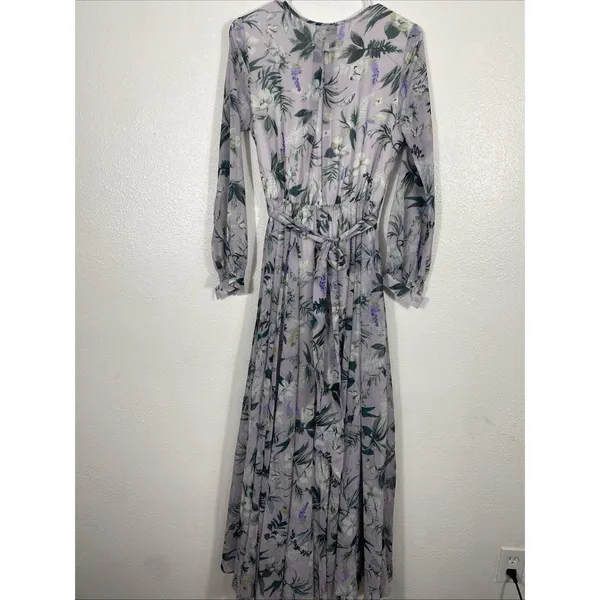 Ivy City Co Sweet Caroline Floral Maxi Dress Size M Lavender Wrap Smocked Sleeve - Image 6