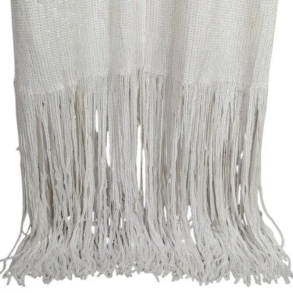 J. Crew Collection White Sequin Fringe Maxi‎ Dress Formal Evening Gown Size 2 - Image 6