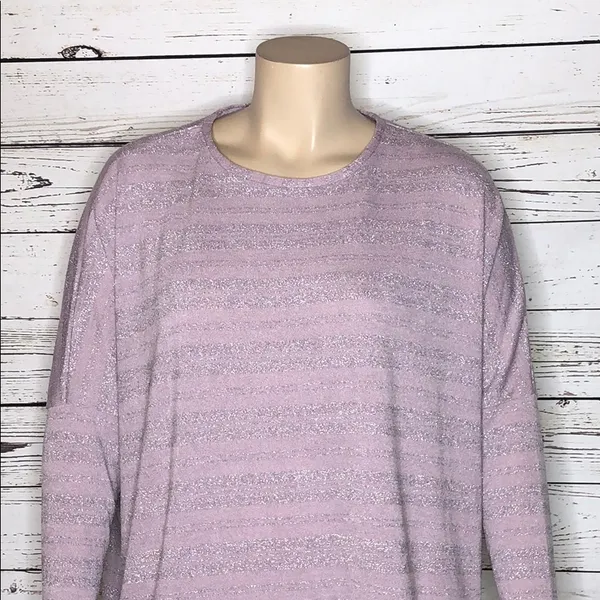 Bisou Bisou NWT Size XL Purple & Metallic Silver Stripe Oversized Sweater Top - Image 2