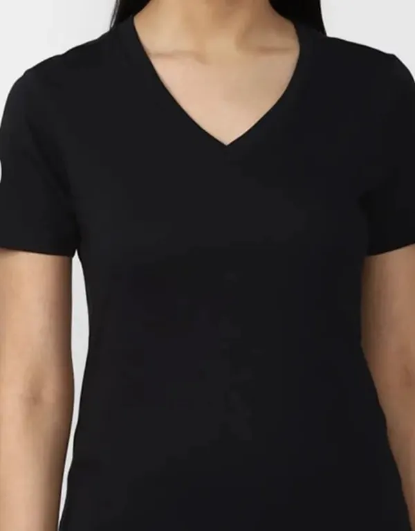 Forever 21 Black Solid V-Neck Short Sleeve Top - Image 2