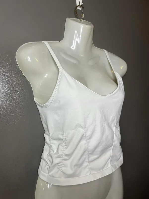 FP Movement Camisole Tank Top Womens Small White Stretch Ruched Crop Jersey - Image 2