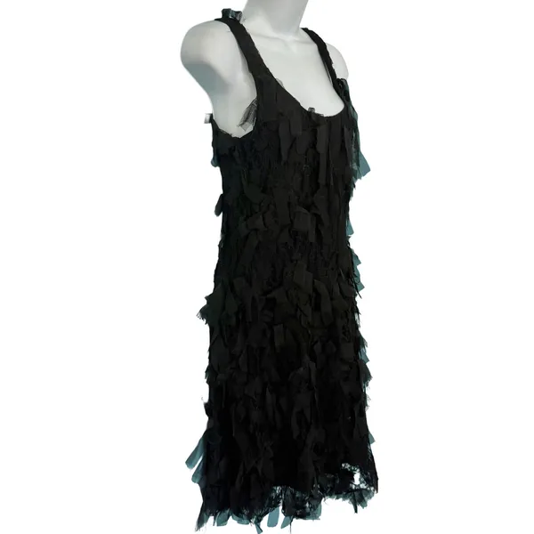 Karen Kane Black Shredded Eyelash Lace Stretch Mini Racerback Dress size XS - Image 10