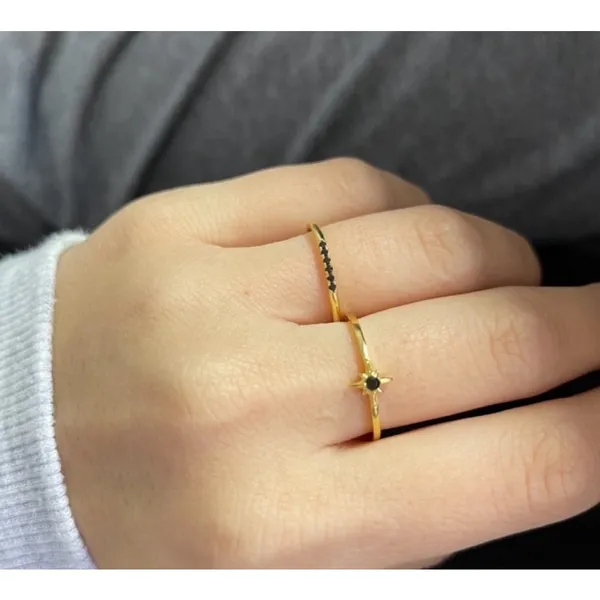 Boutique Dainty Black‎ Onyx Yellow Gold Ring | Gold S925 - Image 5