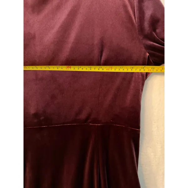 LOFT‎ Burgundy Velvet Wrap Front V-Neck Long Sleeve Mini Dress Plum Size L - Image 7
