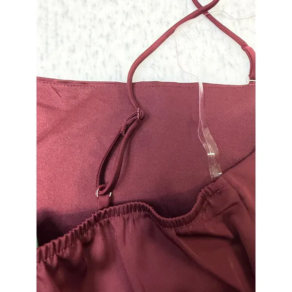 Wild Fable‎ Burgundy Satin Babydoll Camisole Top Rhinestone Straps Small NWT - Image 4