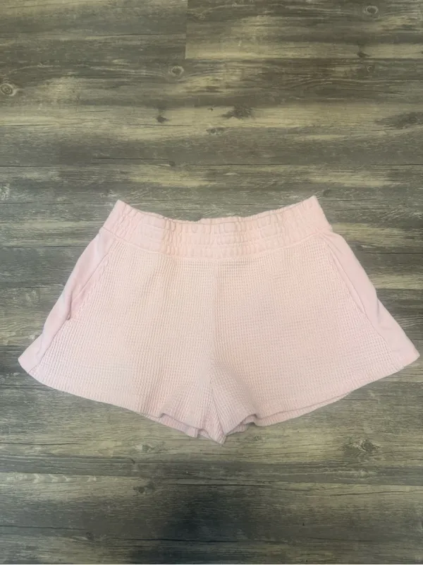 Women's Light Pink Waffle-Knit Athletic Shorts with Elastic Waist and pockets - Image 3