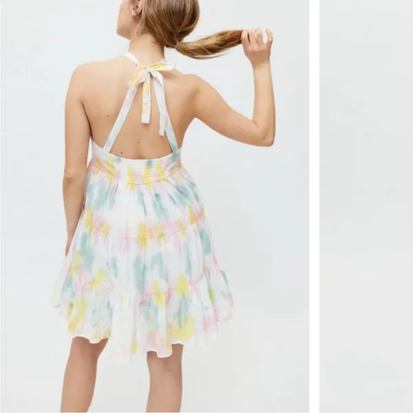 URBAN‎ OUTFITTERS head in the clouds Tie Dye Tiered Halter Mini Dress XS - Image 3