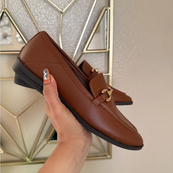 LOFT Horsebit Loafers Cognac Brown Gold Bit Size 6 Vegan Leather Classic Preppy - Image 7