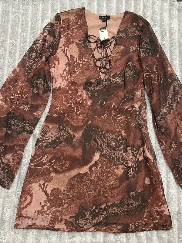 Nasty Gal Lace-Up Floral Mini Dress in Dusty Rose - Image 4